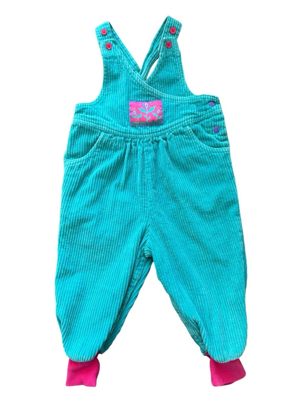 Vintage 1990’s Gymboree Girls’ Teal Corduroy Overalls Pink Accents Size Small